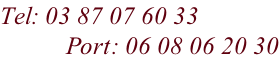 Tel: 03 87 07 60 33            Port: 06 08 06 20 30